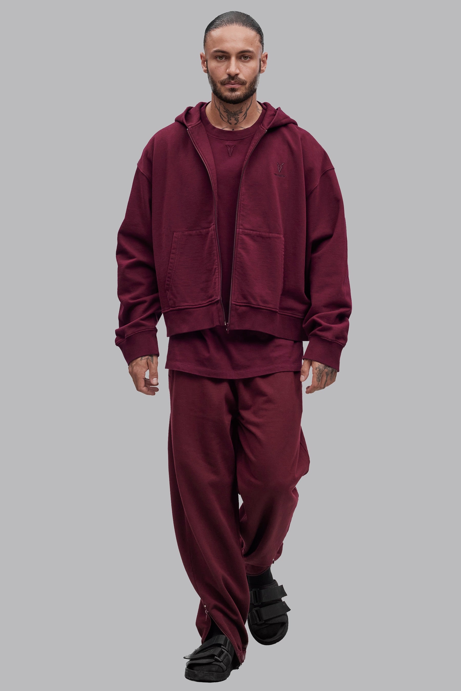 Veynd Signature Zip Up Hoodie Burgundy