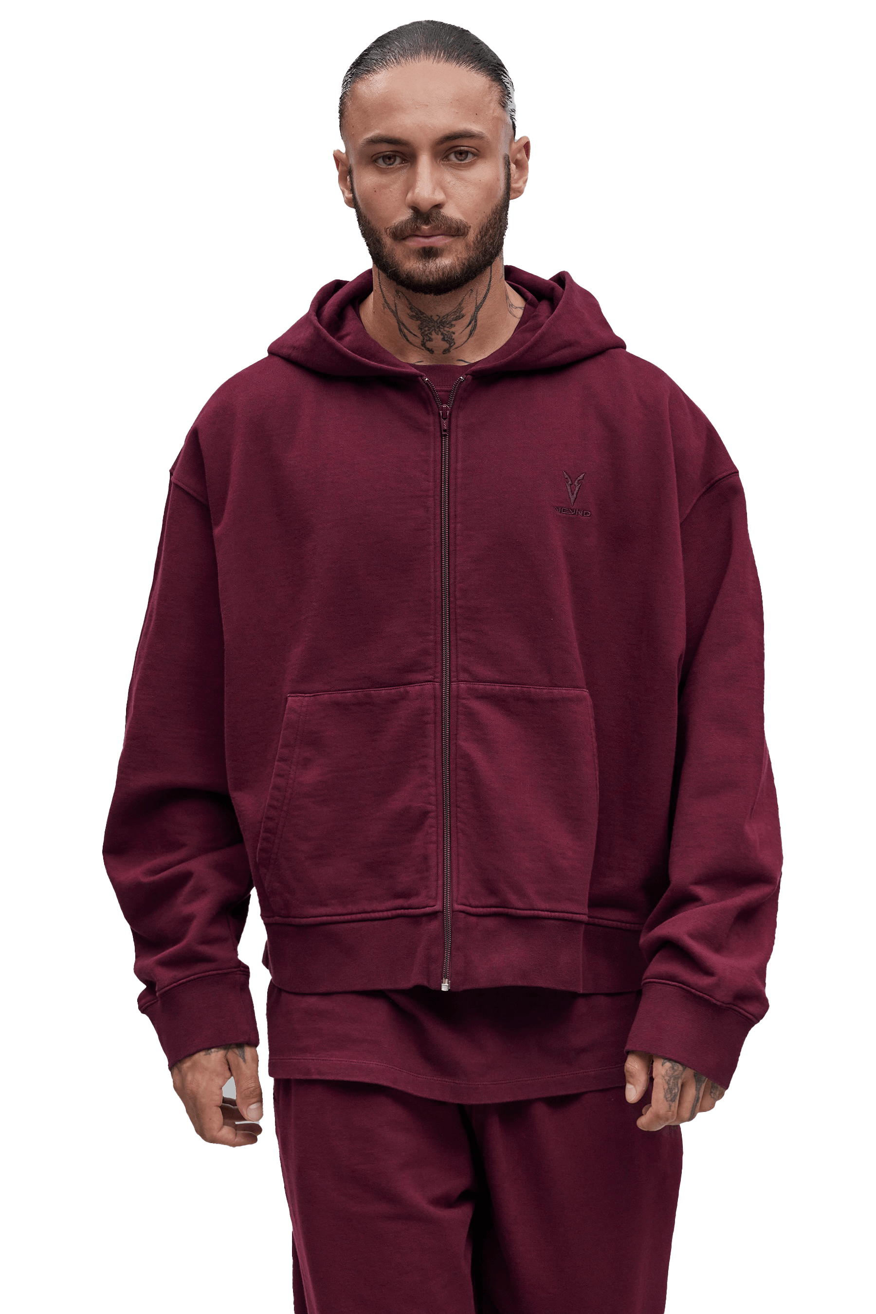 MEN'S BOXY ZIP HOODIE - Burgundy | VEYND MEN'S BOXY ZIP HOODIE - Burgundy | VEYND