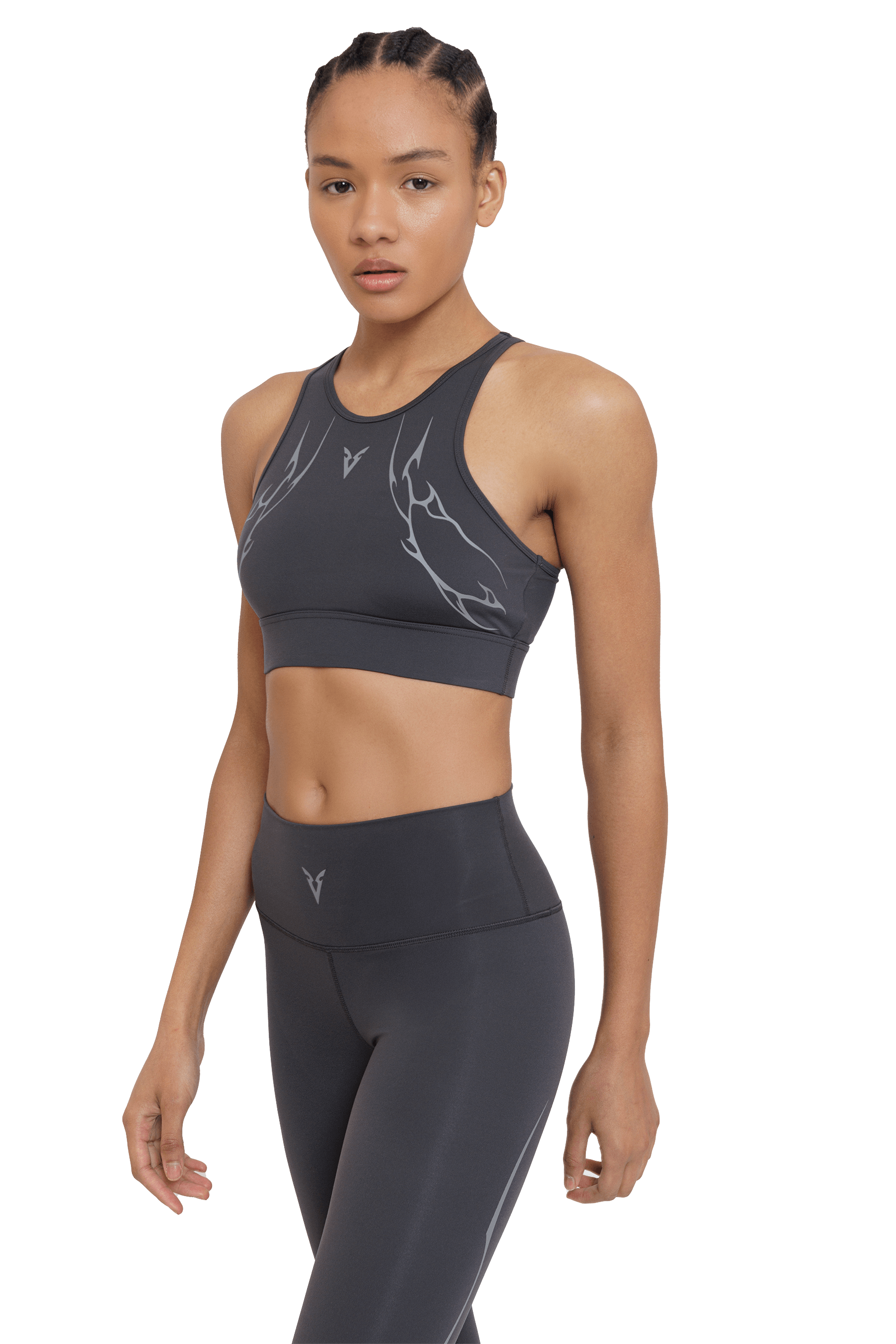 SPORTS BRA HIGH NECK GRAY VEINS GRAPHIC - GRAY