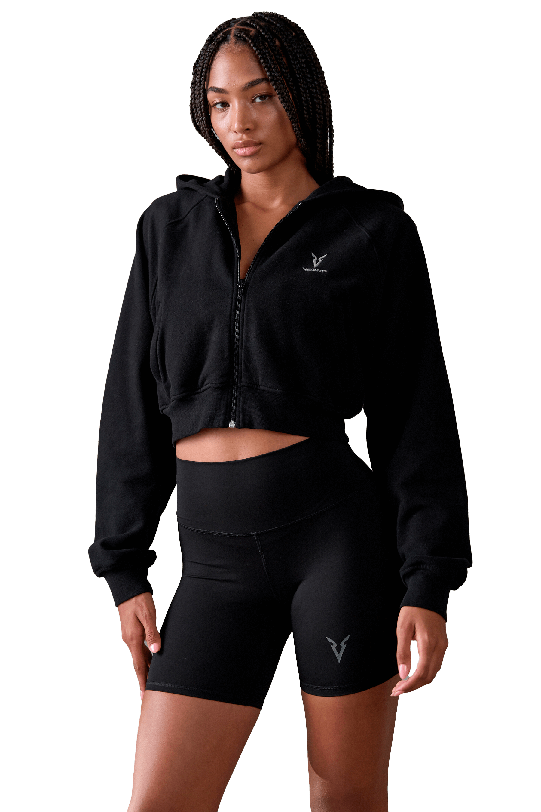 WOMEN'S BOXY ZIP HOODIE - Black | VEYND