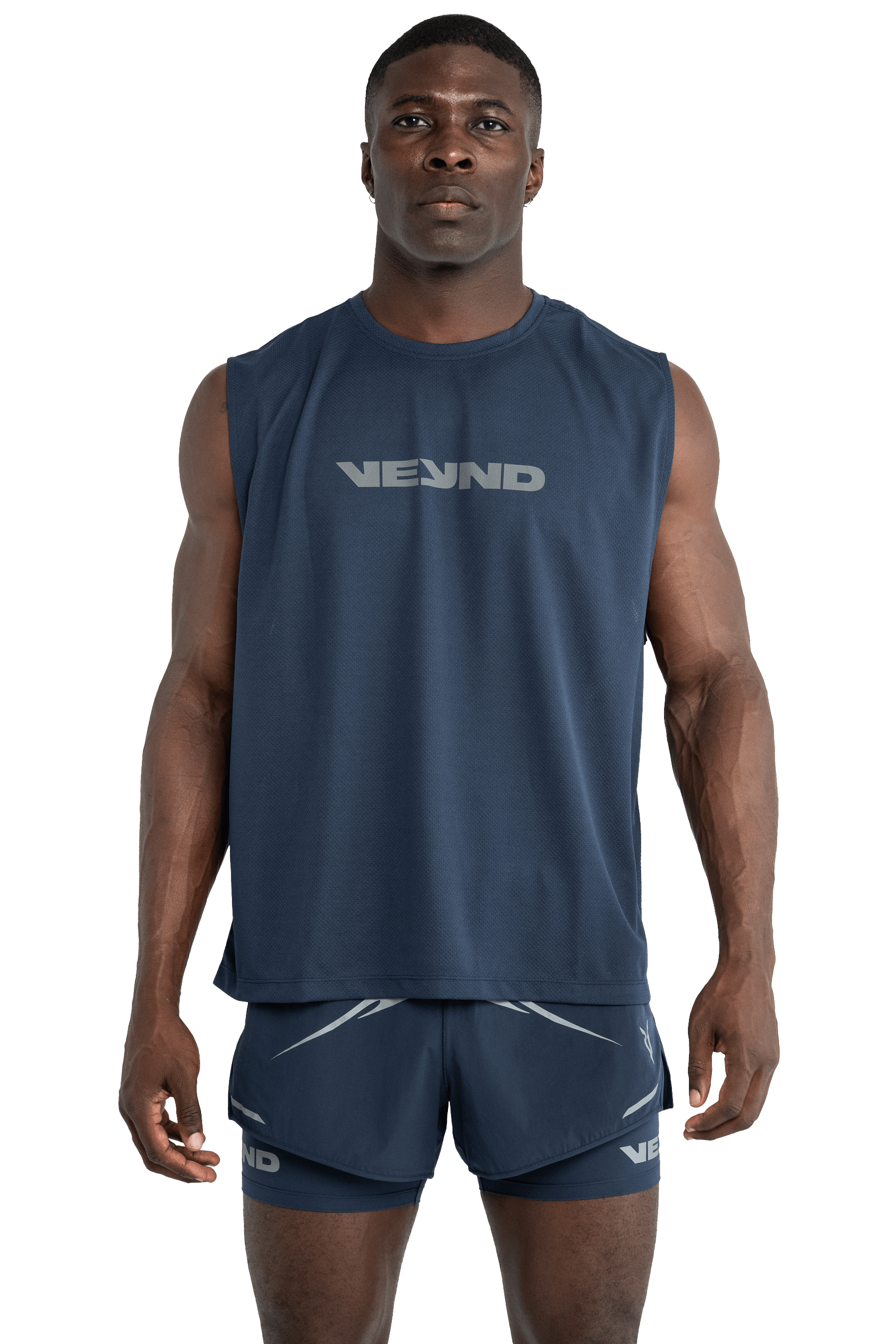 BOXY SLEEVELESS T-SHIRT V-GRAPHIC - Navy