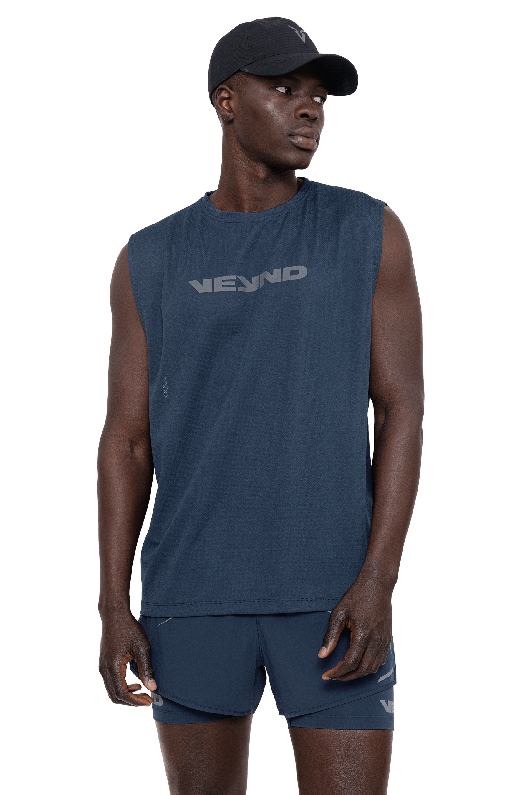 BOXY SLEEVELESS T-SHIRT V-GRAPHIC - Navy