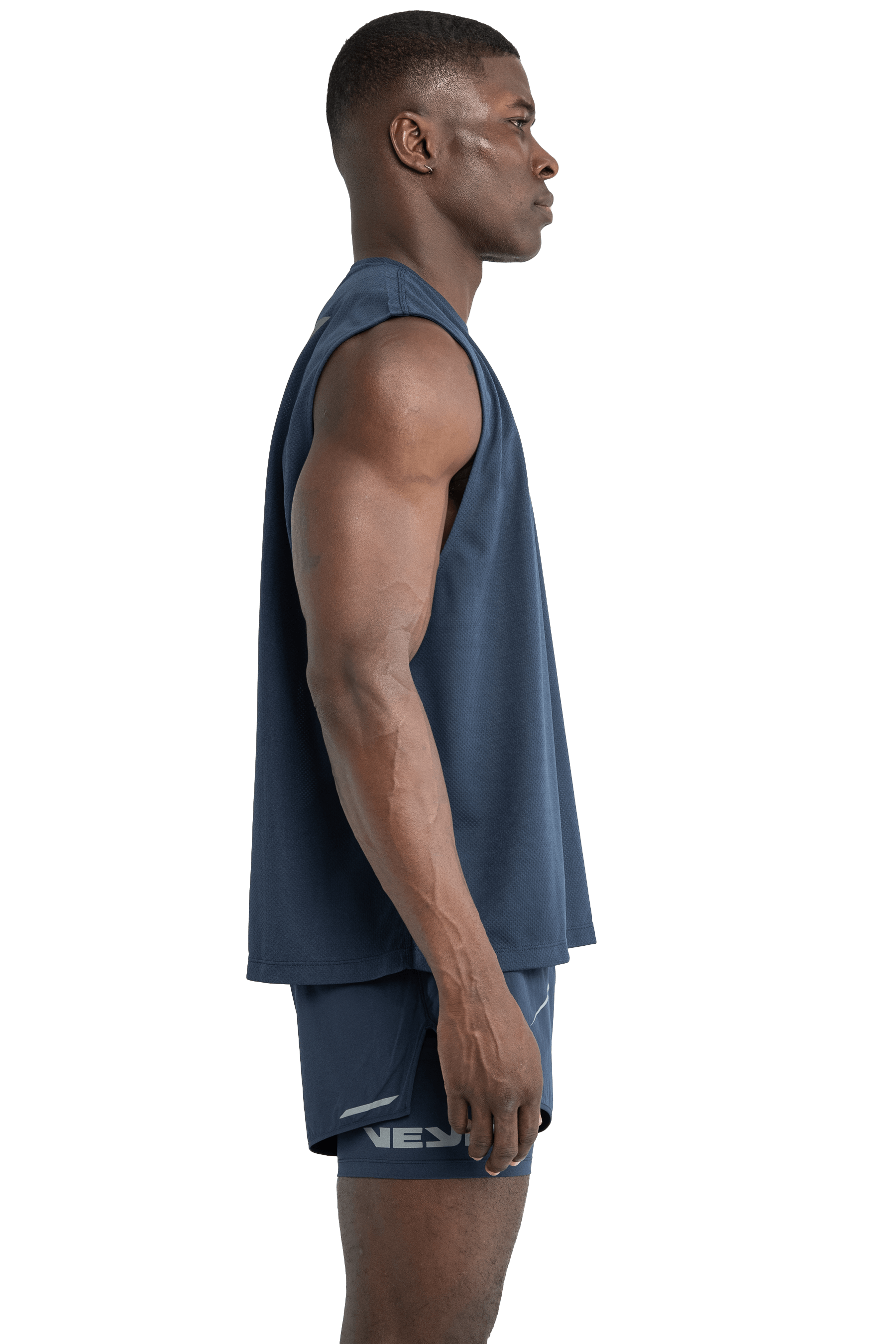 BOXY SLEEVELESS T-SHIRT V-GRAPHIC - Navy