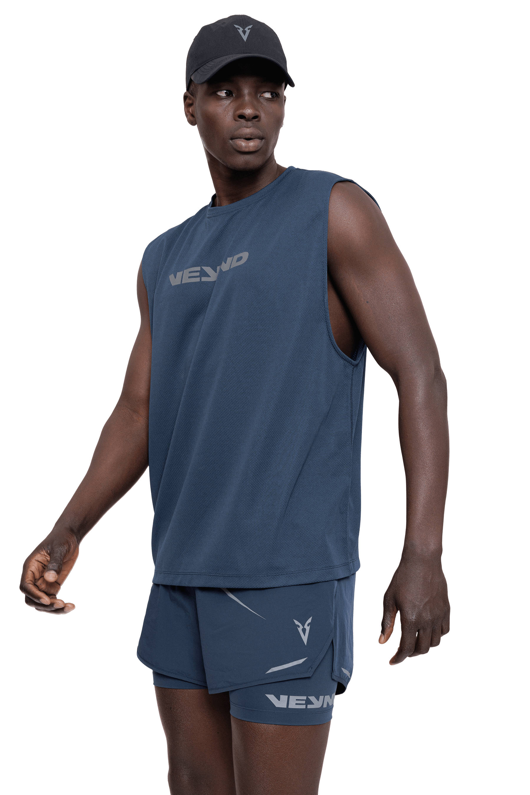 BOXY SLEEVELESS T-SHIRT V-GRAPHIC - Navy