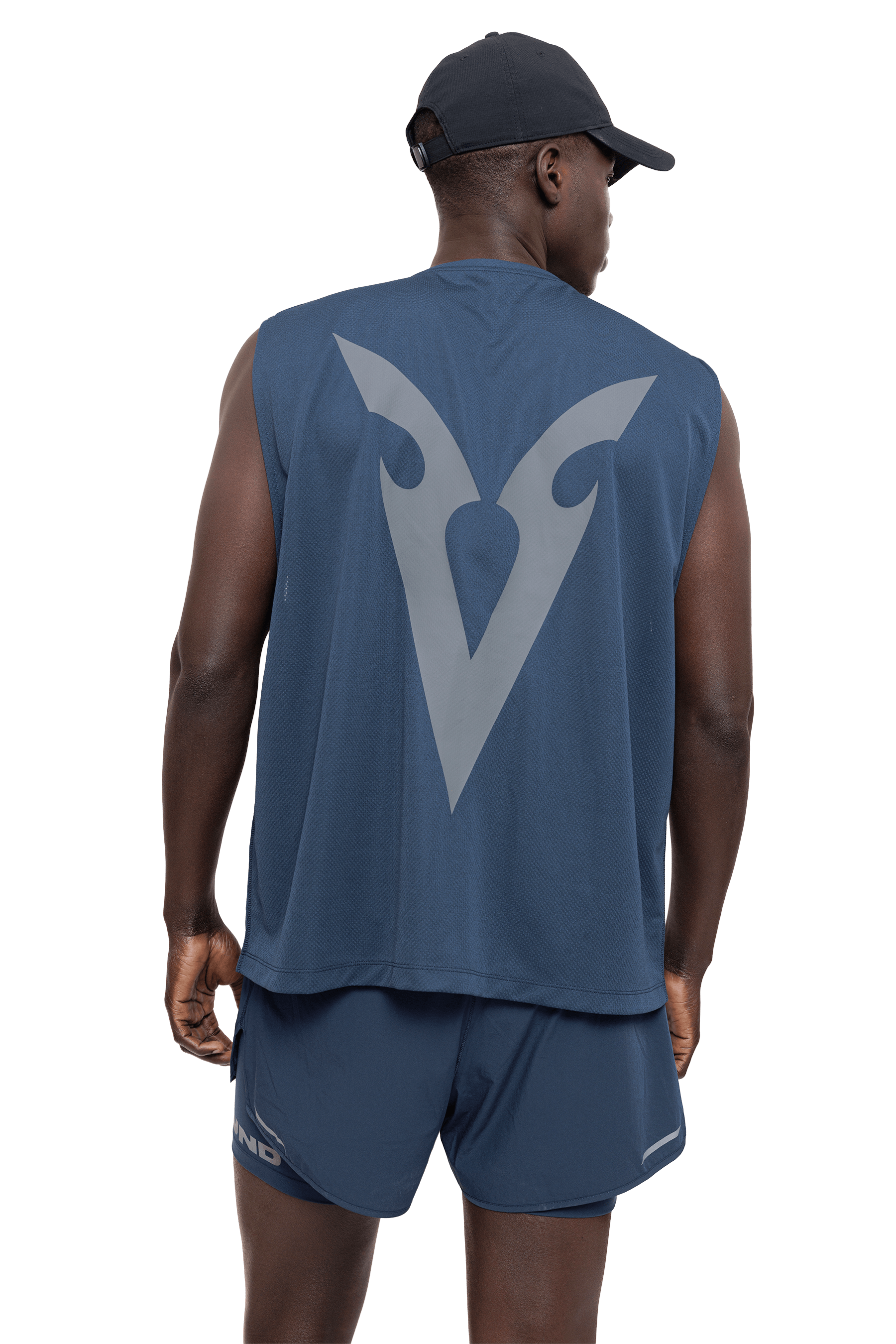 BOXY SLEEVELESS T-SHIRT V-GRAPHIC - Navy