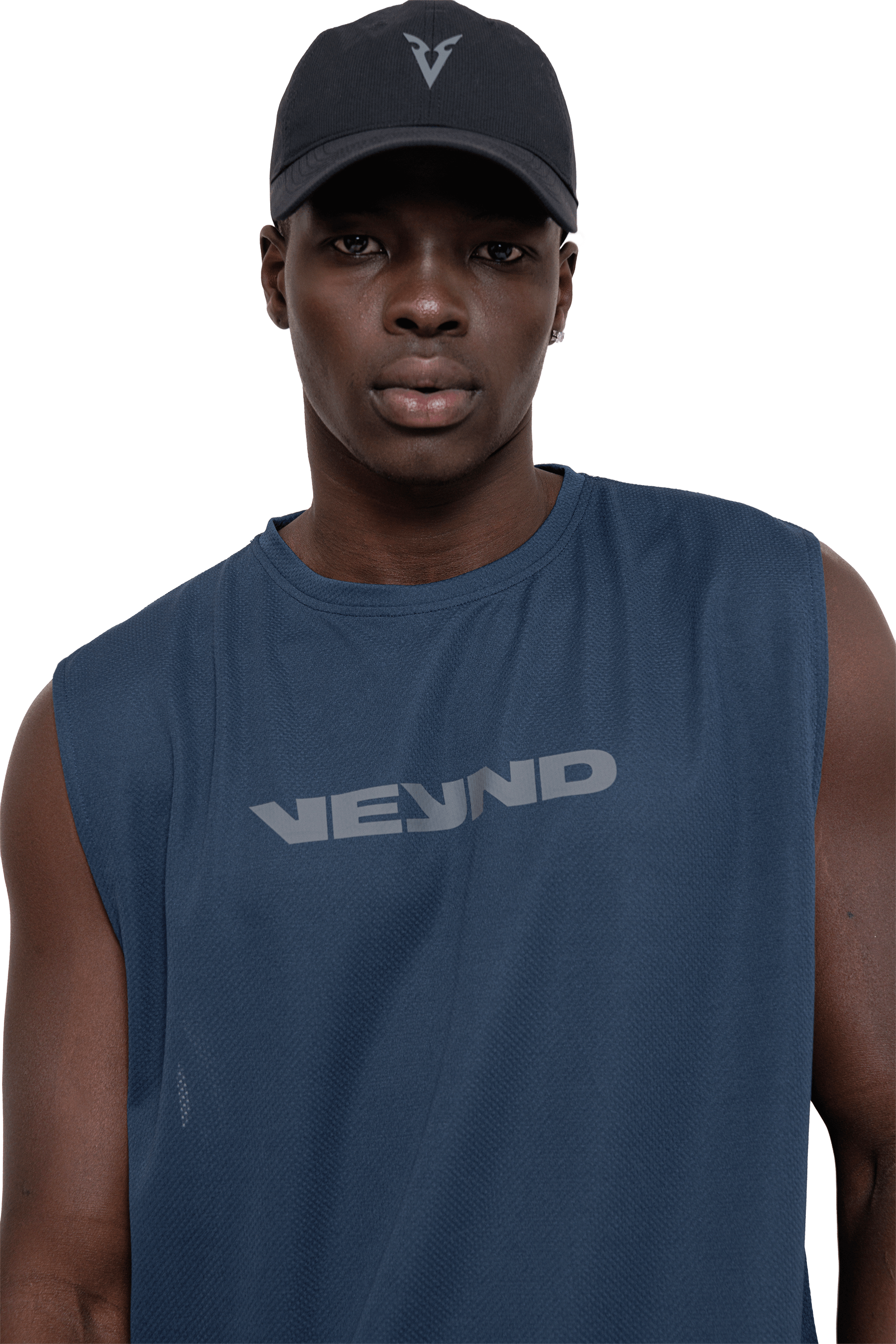 BOXY SLEEVELESS T-SHIRT V-GRAPHIC - Navy