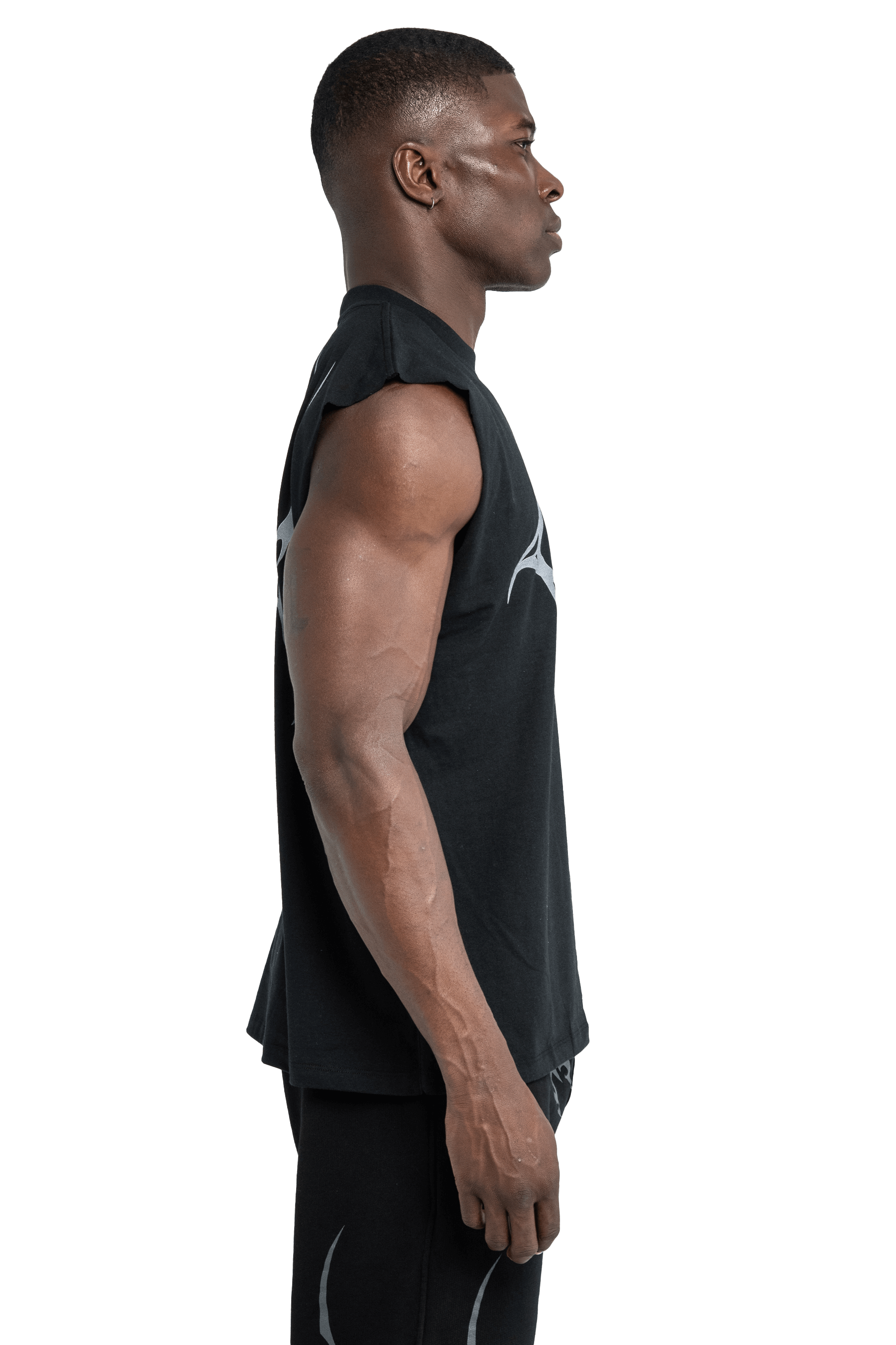 SLEEVELESS T-SHIRT GRAY VEINS GRAPHIC- Black