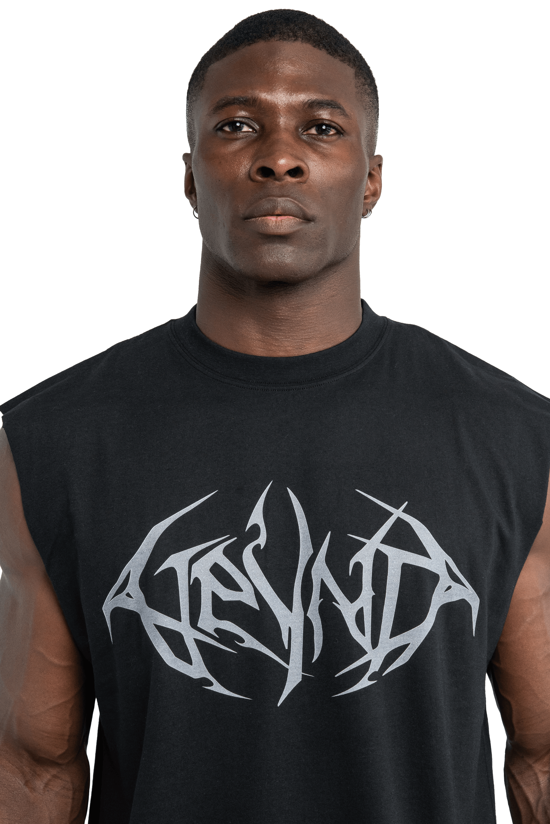 SLEEVELESS T-SHIRT GRAY VEINS GRAPHIC- Black