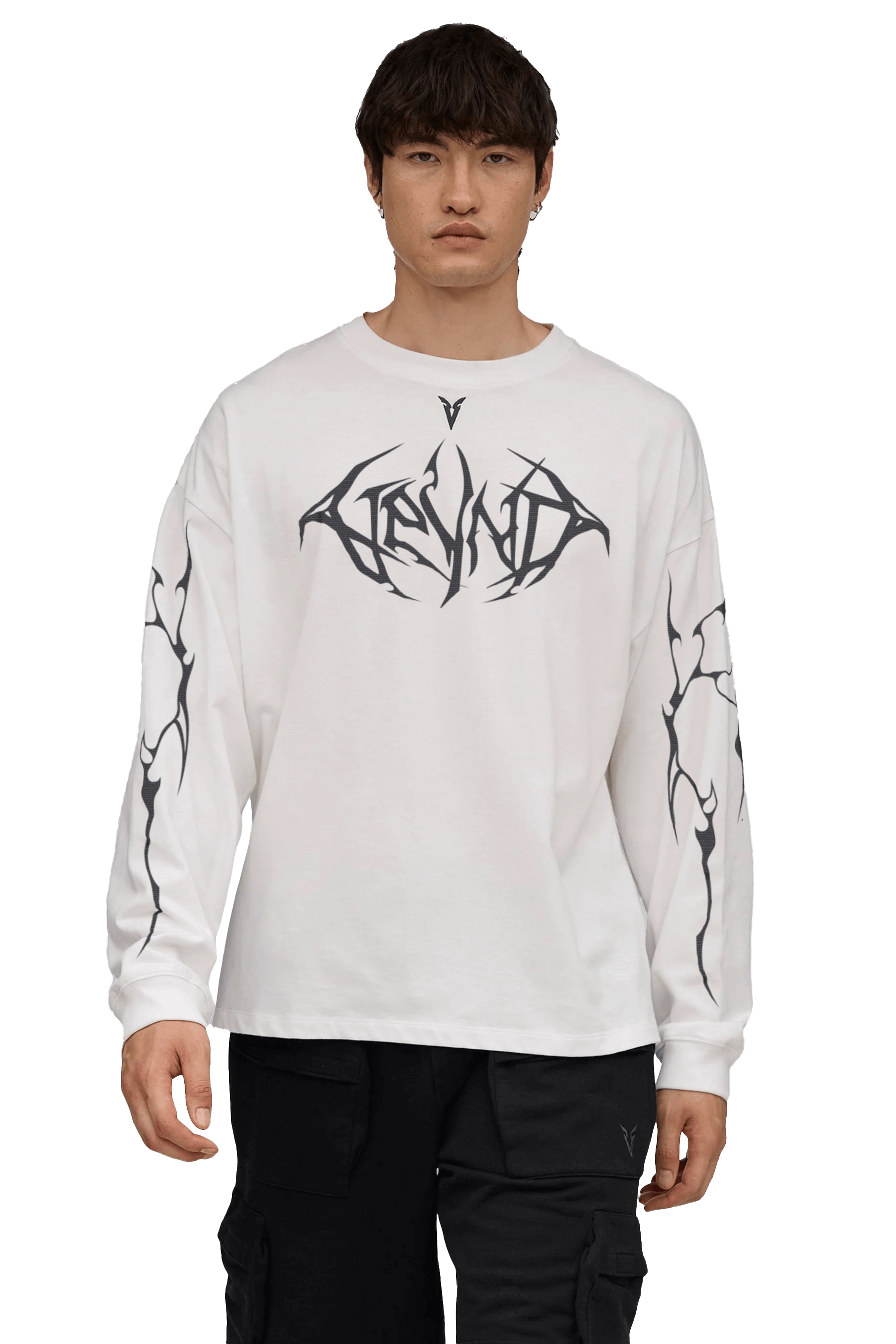 MEN'S LONG SLEEVE T-SHIRT BLACK VEINS GRAPHIC - Optic White | VEYND MEN'S LONG SLEEVE T-SHIRT BLACK VEINS GRAPHIC - Optic White | VEYND