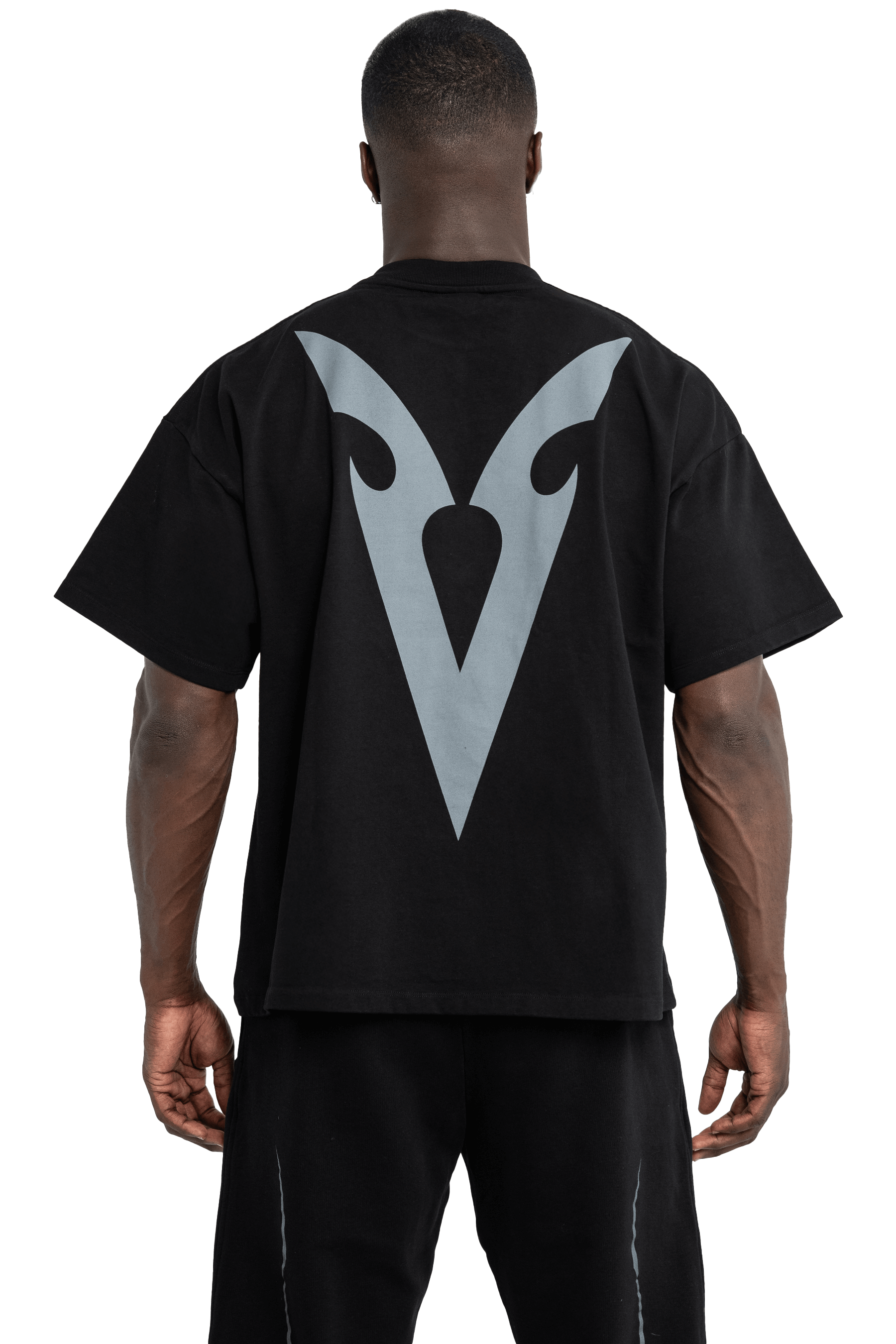 BOXY T-SHIRT V-GRAPHIC - Black