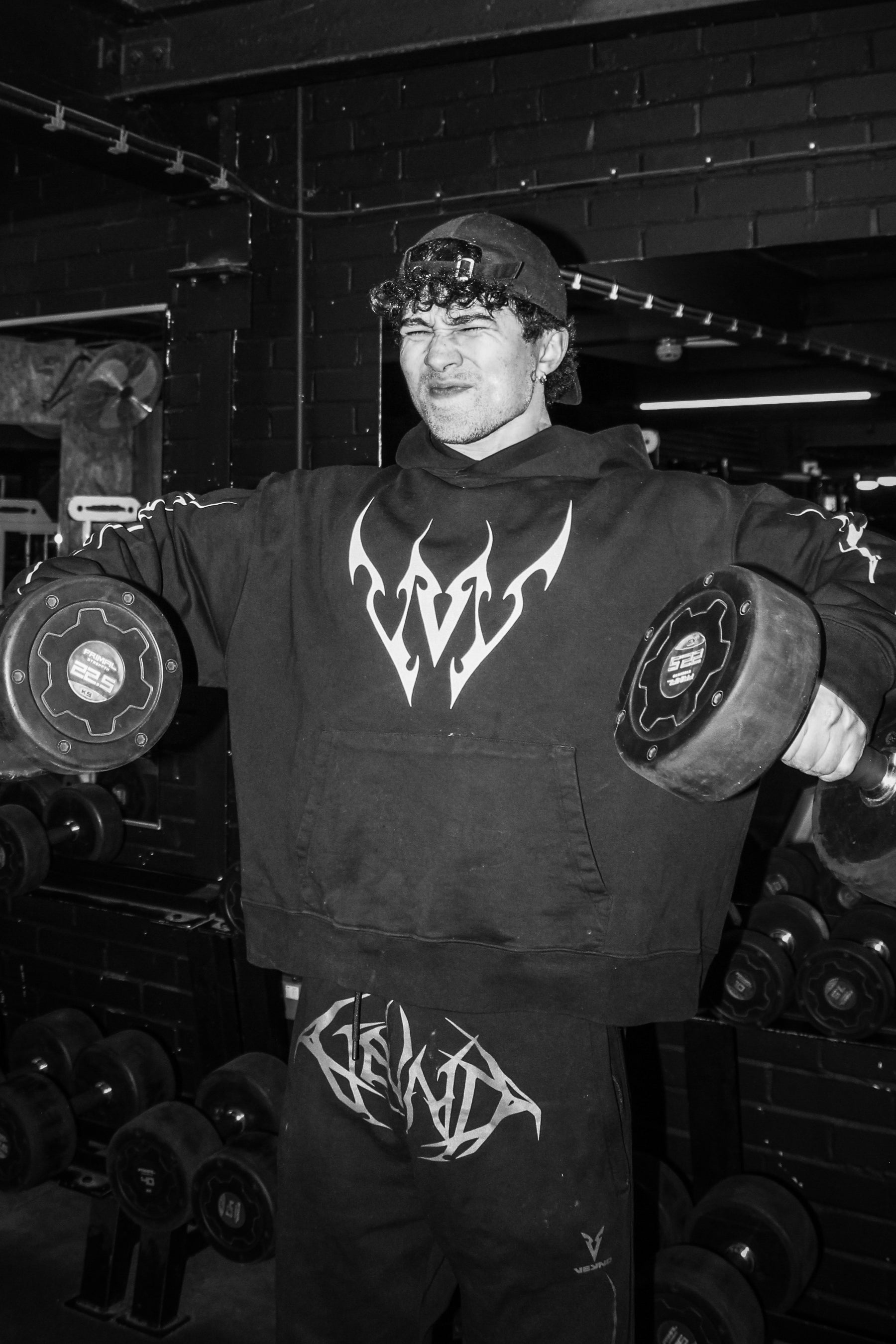 BOXY HOODIE GRAY VEINS GRAPHIC - Black