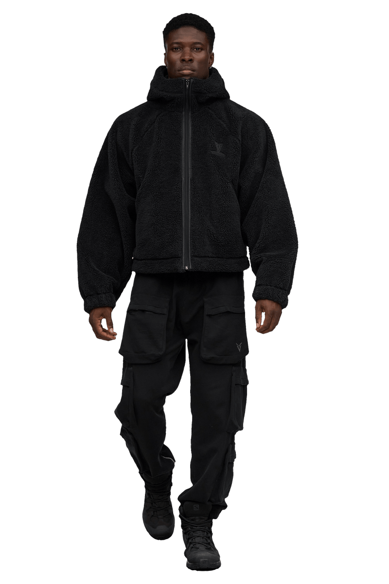 V_FLEECE BOXY BOMBER JACKET - Black