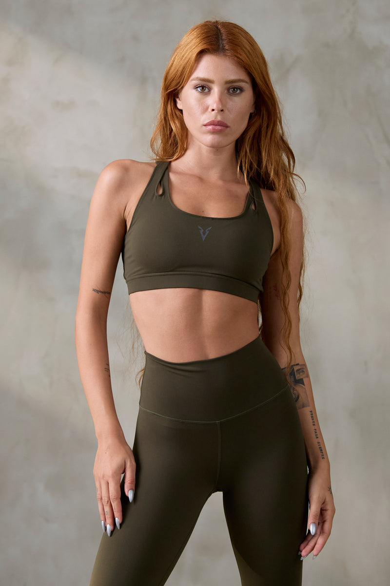 V_SCULPT CUT OUT SPORTS BRA - Khaki