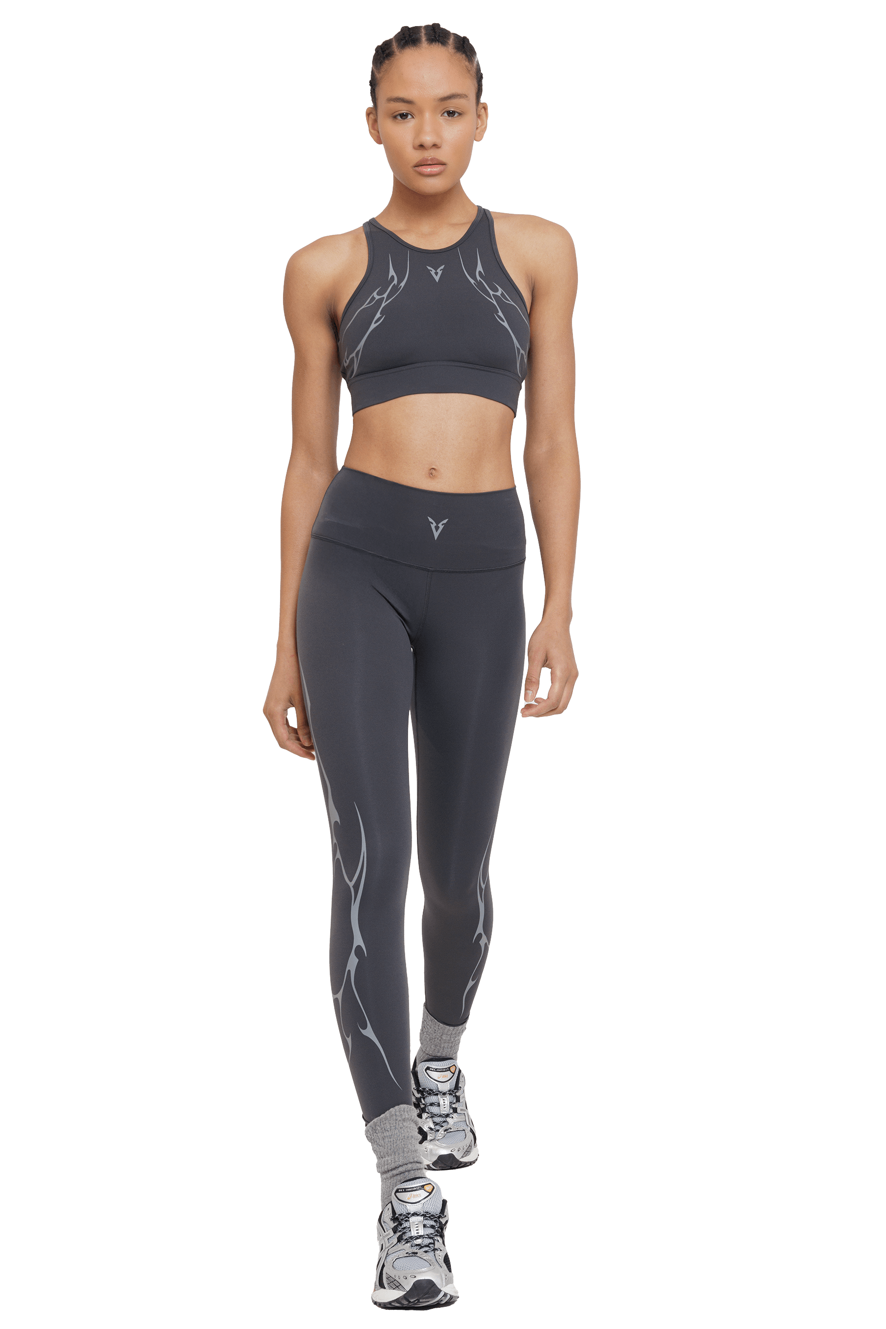 SPORTS BRA HIGH NECK GRAY VEINS GRAPHIC  - GRAY