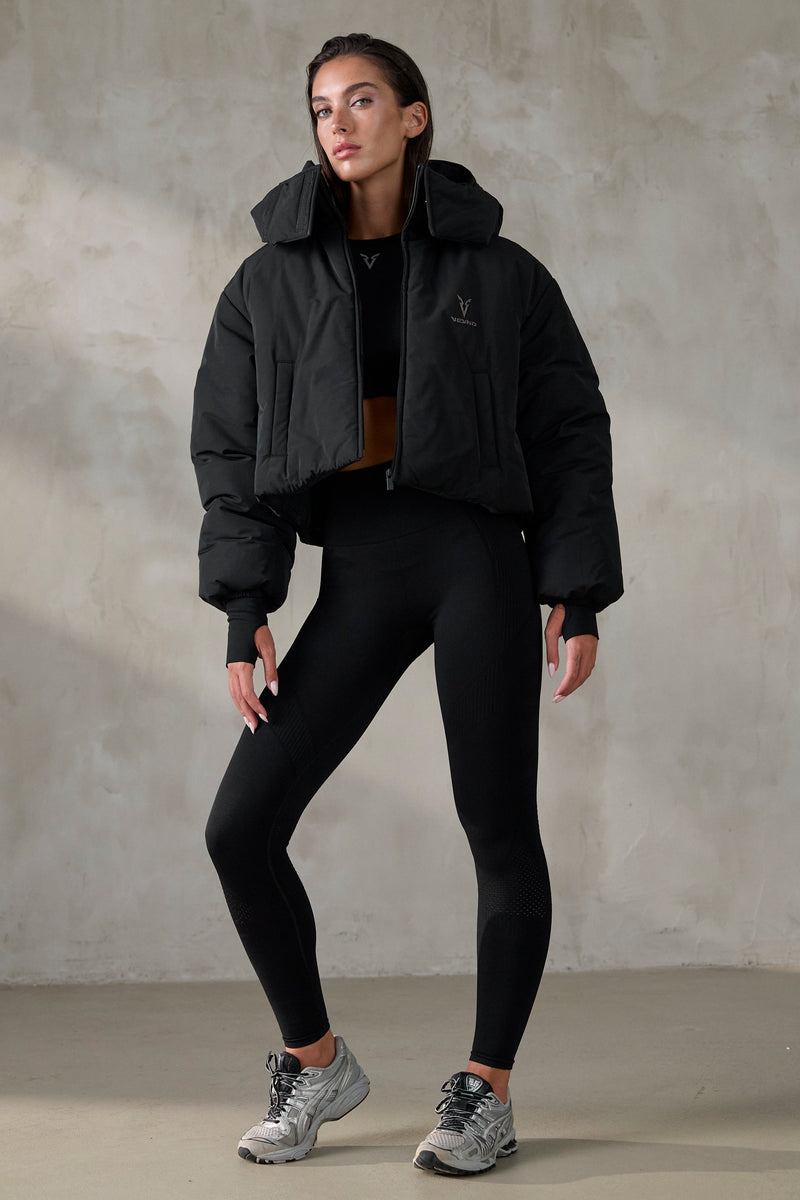 V_QUILT BOXY PUFFER JACKET - Black