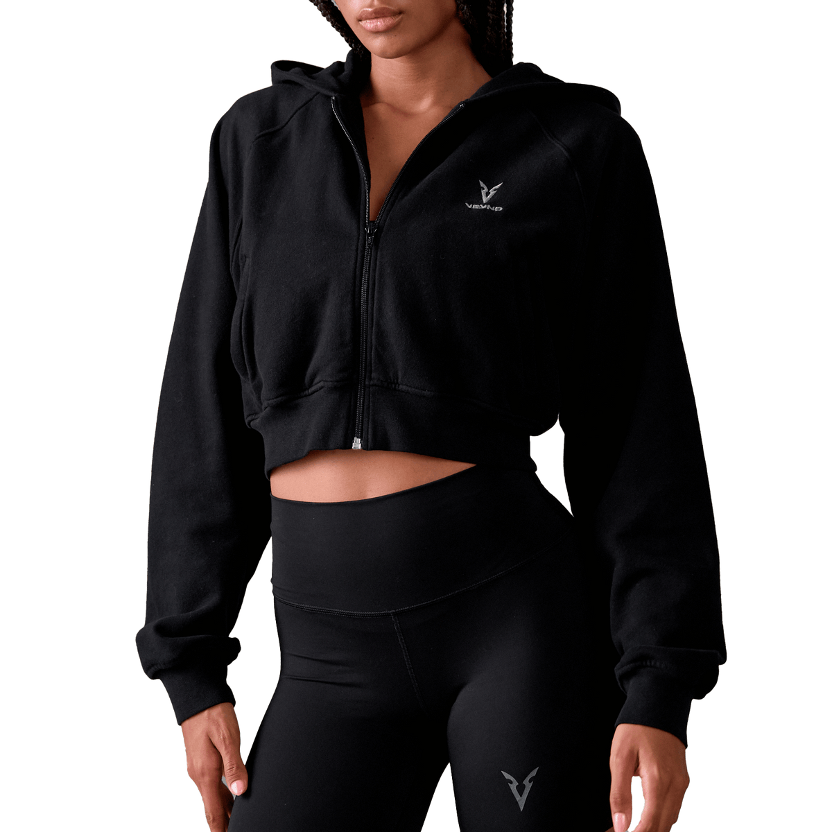 【HI FI FNK】New City Cropped Zip up WOMEN'S BOXY ZIP HOODIE - Black | VEYND