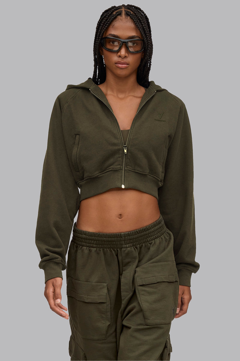 V_LYFE420 BOXY ZIP HOODIE - Khaki