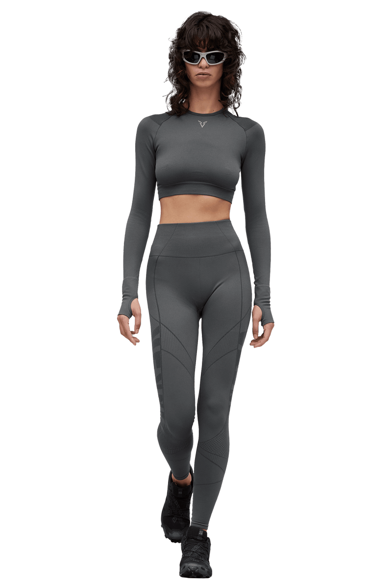 LONG SLEEVE CROPPED TOP SEAMLESS - Dark Gray