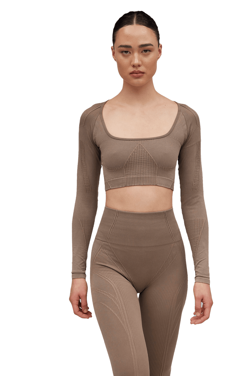 LONG SLEEVE CROPPED TOP - Tan Vintage