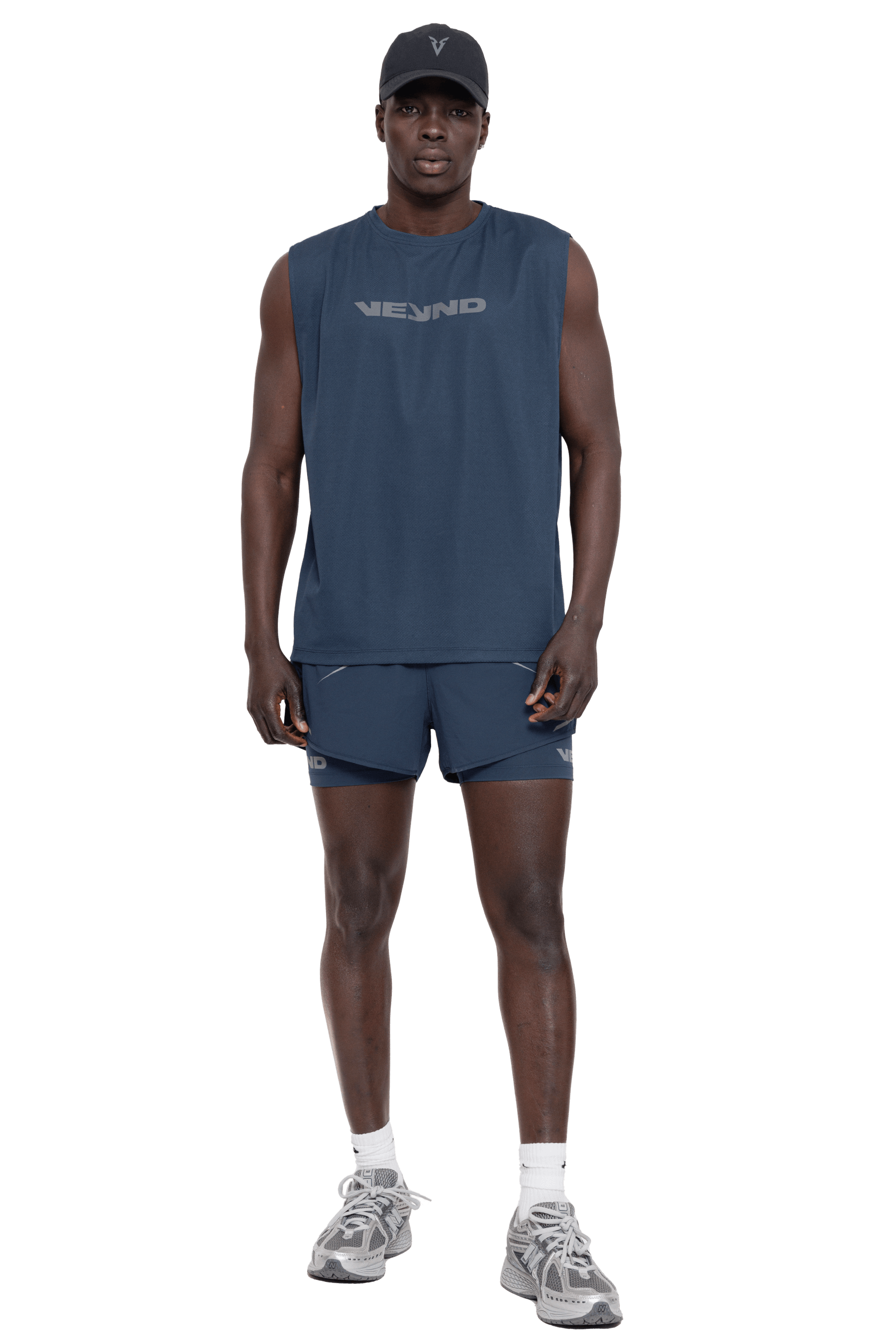 BOXY SLEEVELESS T-SHIRT V-GRAPHIC  - Navy