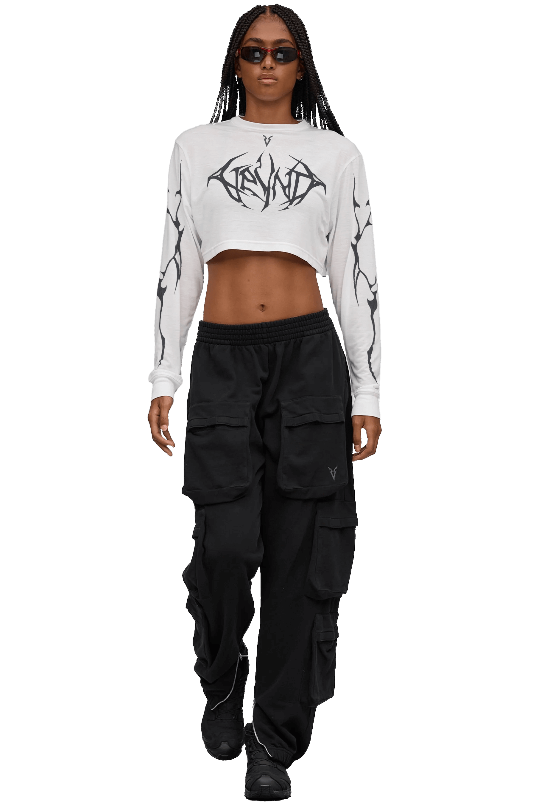 WOMEN'S LONG SLEEVE BOXY T-SHIRT BLACK VEINS GRAPHIC - Optic