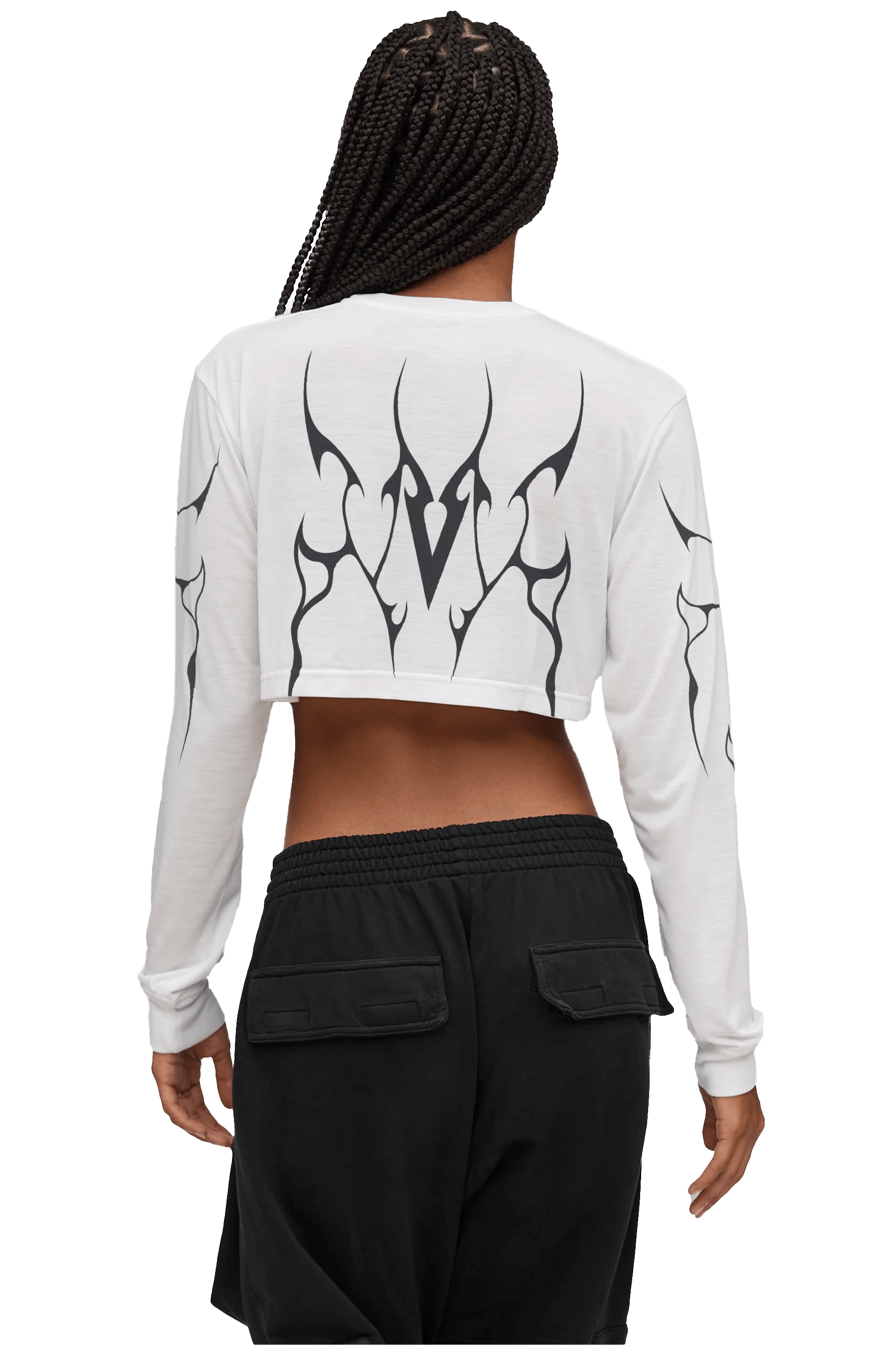 ★SATUR★ W Bon Voyage Slim Fit Crop T-Shirt Black WOMEN'S LONG SLEEVE BOXY T-SHIRT BLACK VEINS GRAPHIC - Optic