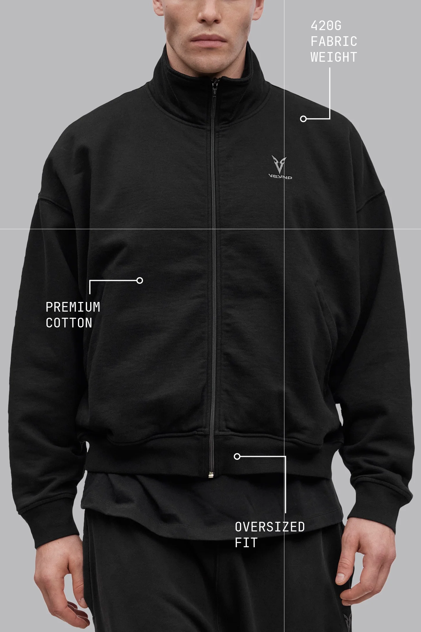 BOXY ZIP SWEATER - Black